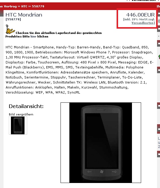 HTC Mondrian für 446 Euro