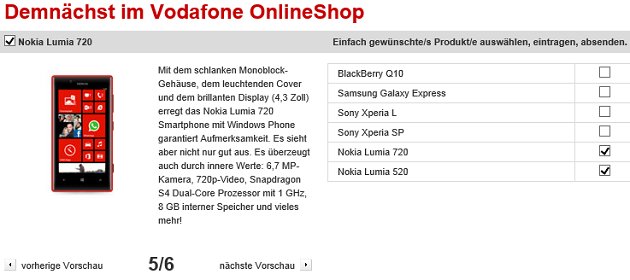 Nokia Lumia 520 720 Vodafone