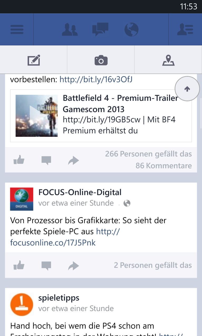Facebook Navigationselemente