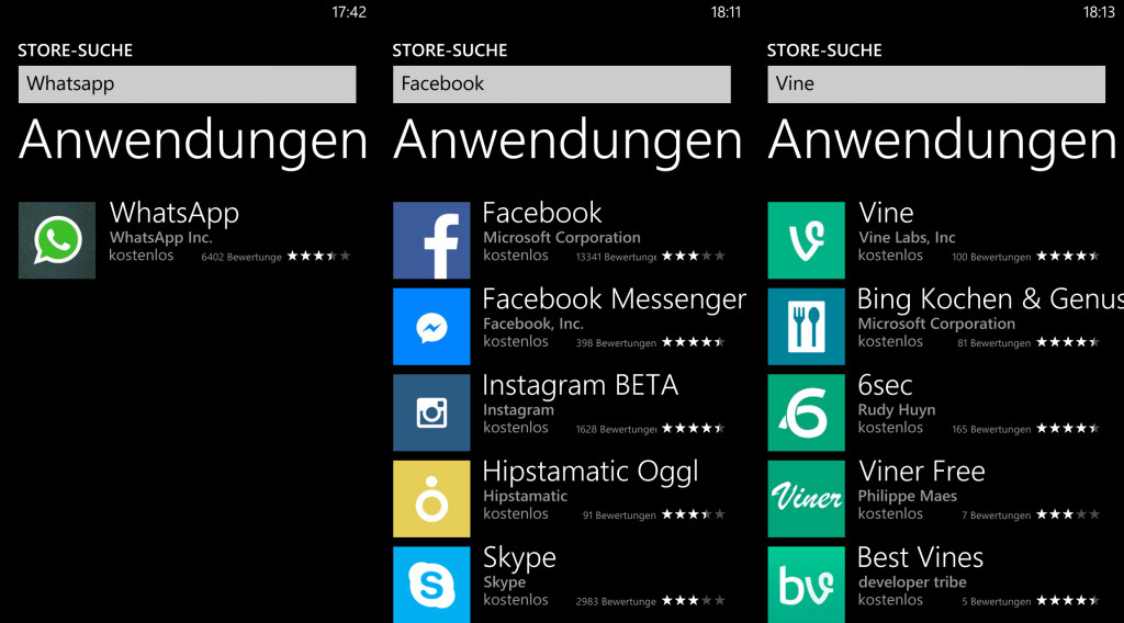 Suche Windows Phone Store